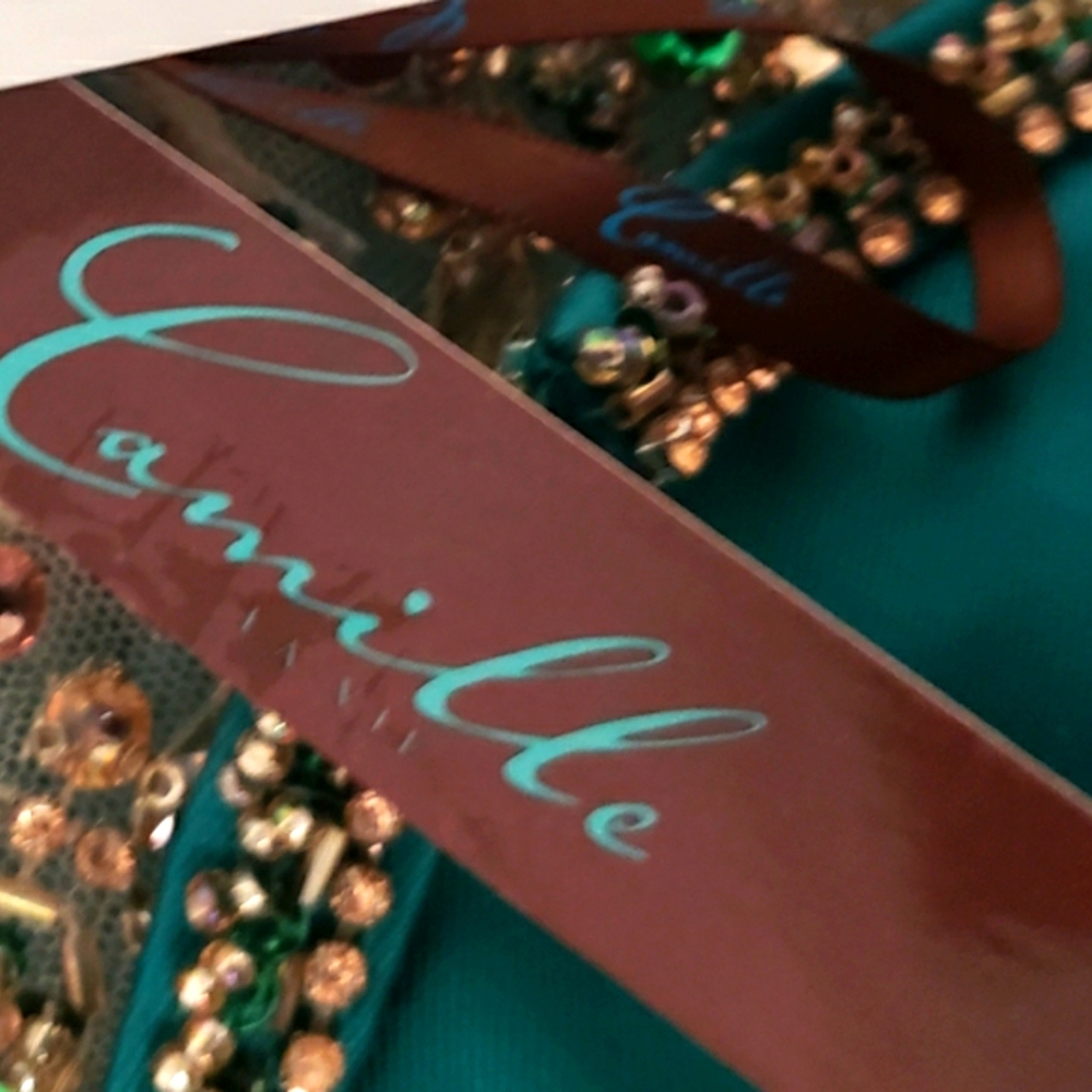Camille La Vie Elegant Emerald Green Satin Ball / Prom Gown Embellished Bodice - Picture 6 of 6